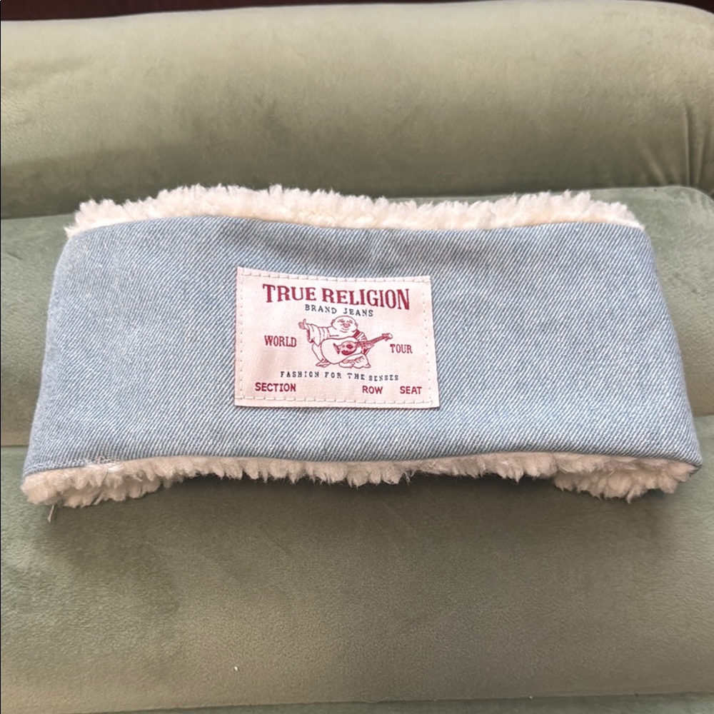 True Religion Light Blue Denim Headband with Sherpa lining